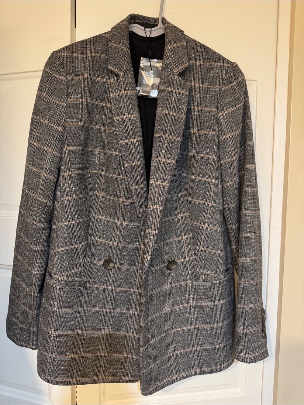 Express Gray & Gold Plaid Women's Blazer Jacket